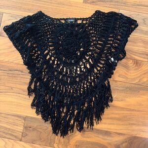 Chic Black Crochet Women Top vintage with sleeves cool piece